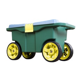 TCE AG594U Torin Garden Cart Scooter and Seat: Garden Stool with Bench Seat and Interior Tool Tray, Rolling Storage for Weeding and Planting, Green/Blue/Black