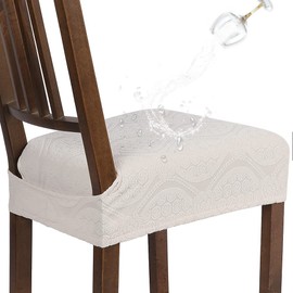 SearchI - Juego de 4 fundas de asiento para silla de comedor, lavables y elásticas para sillas de comedor, protector de funda de asiento de comedor con cubierta trasera (jacquard de flores crema)