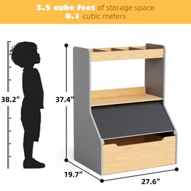 XJD Toy Storage Box, Kids Toy Storage Bin with Chalkboard Lid, Toy Box with Bookshelf, Easel & Toy Organizer in One, For Toddlers 3+ Years Old