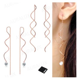 AURALUX Set de 4 Aretes Largos para Mujer, Pendientes Colgantes Elegantes Color Oro Rosa, Joyería Fina para Bodas, Fiestas y Uso Diario, Aretes Modernos Hipoalergénicos Regalo de Moda