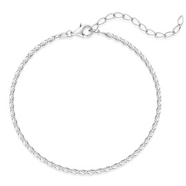 Materia SA-25 Women's Men's Bracelet 925 Silver - S Curb Chain 1.8 mm Thin 18-23 cm Length Adjustable Diamond-Coated, 18 centimetres, Sterling Silver
