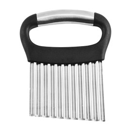 Crinkle Cutter, Stainless Steel French Fry Cutter For Potatoes Cucumbers Carrot, Ergonomic Kitchen Tool Wavy Chopper Waffle Fry Cutter With Handle for Fruits,Vegetables,Salads(Silver+Black)