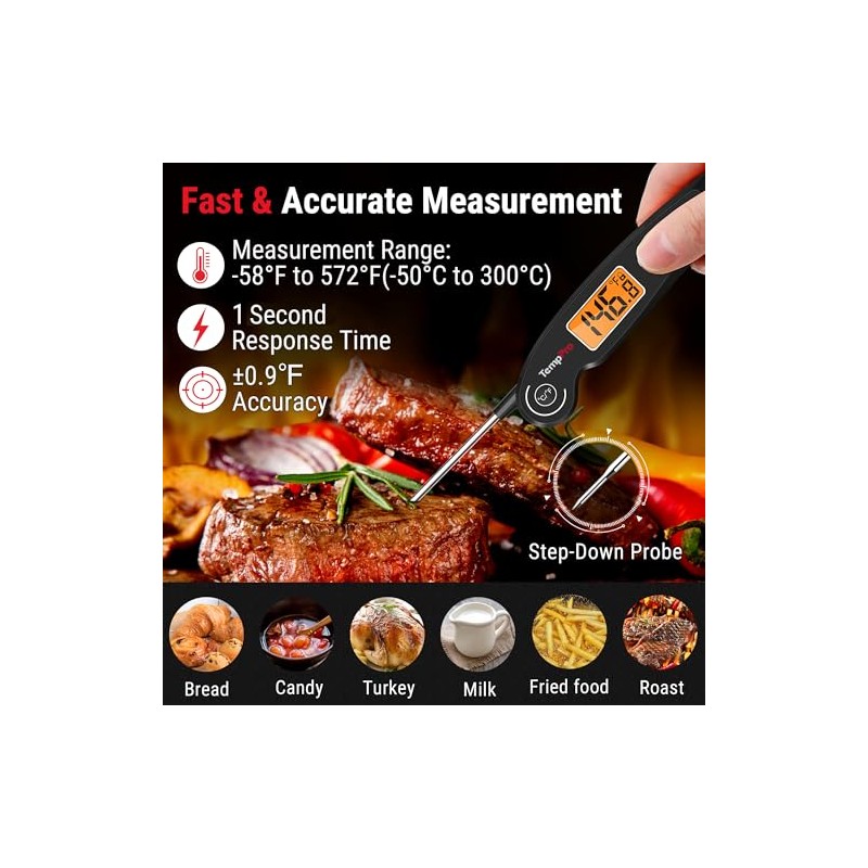 TempPro TP605 Termómetro digital de lectura instantánea para carne, resistente