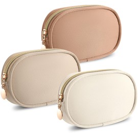 Pinkunn 3 Pcs Nylon Cosmetics Bag Mini Makeup Bag Pouch for Purse Preppy Organizer Pouch Small Cosmetic Travel Makeup Nylon Zipper Purse Organizer for Women (Elegant Color)