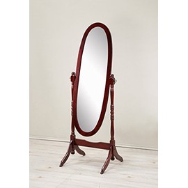 Roundhill Furniture Traditional Queen Anna Style Wood Floor Cheval Mirror, Cherry Finish