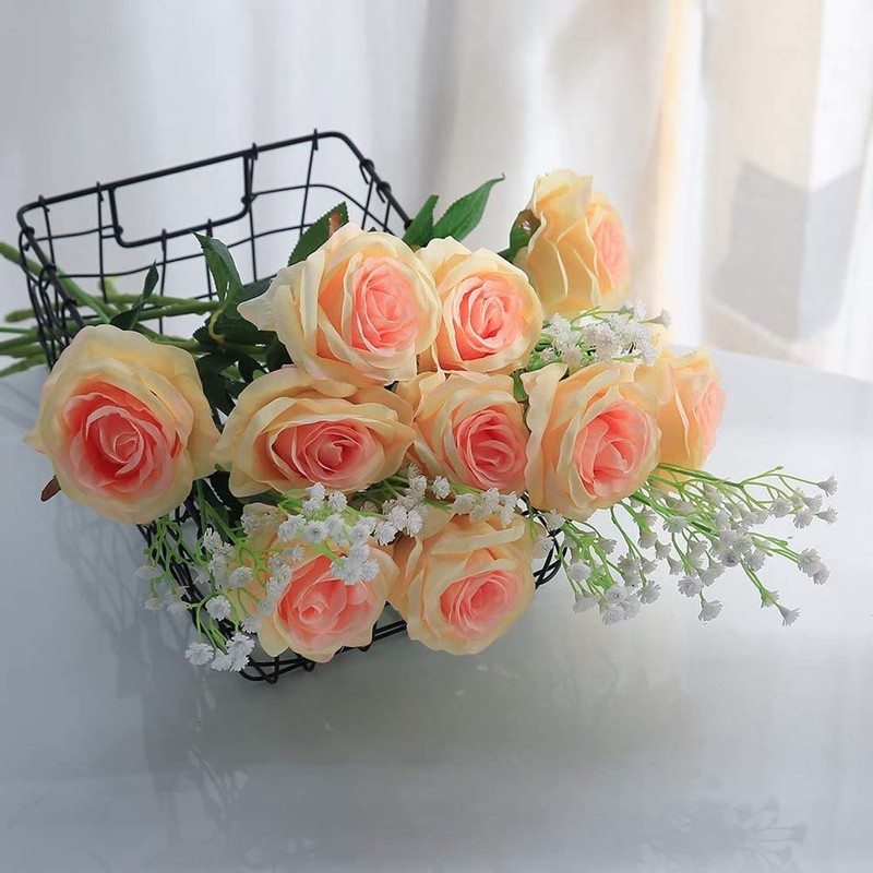 Justoyou Silk Artificial Rose Flowers Bridal Bouquet Flowers