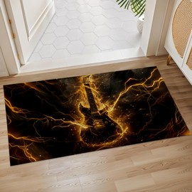 Plistiz Electric Guitar Lightning Indoor Door Mat, 17x29.5 Inch, Floor Area Rug for Entryway, Living Room, or Bathroom, Non-Slip Doormat, Rock and Roll Theme Design Home Decor Rug Gifts