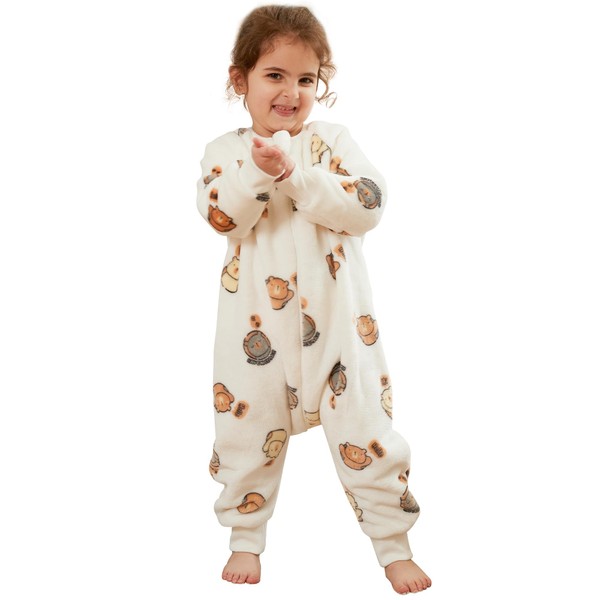 COOKY.D Unisex Baby Boys Girls Flannel Long Sleeve Sleeping Bag with Feet Toddler Newborn Triple Zipper Cartoon Wearable Blanket,White 2-3 Years