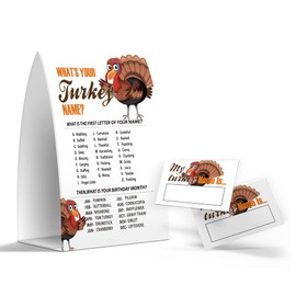What's Your Turkey Name Game, Thanksgiving Party Games for School Classroom Children Activities, 1 Sign and 50 Name Tag Stickers, Birthday Party, Thanksgiving Party Favors -JJ031