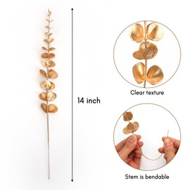 CEWOR 24pcs Artificial Gold Eucalyptus Stems Decor 14 Inch Faux Eucalyptus Branches for Vase Fake Eucalyptus Leaves for Wedding Centerpiece Flower Floral Arrangement Farmhouse Home Decoration