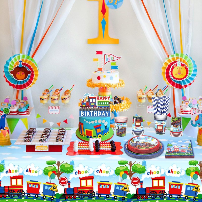 Train Party Decorations , Includes Plates, Straws, Napkins, Cups, Tablecloths,