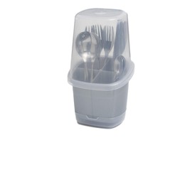 CELESTE HOME PRODUCT Toledo Cutlery holder with cover, Plastic Cutlery Storage Organizer for Kitchen Cabinet or Pantry - Basket Organizer for Forks, Knives and Spoons. With cover. Silver