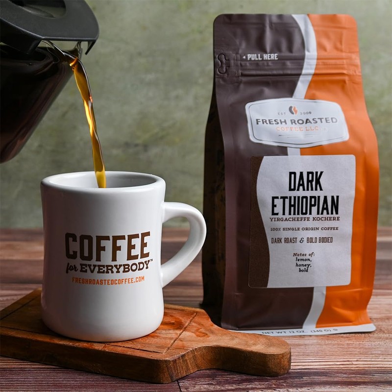 Fresh Roasted Coffee, Dark Ethiopian Yirgacheffe Kochere, 12 oz, Dark