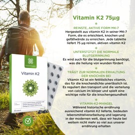 Healthspan Vitamin K2 75 mcg, Bone and Blood Health, Purest and Most Active Form, Vegan, 60 Capsules