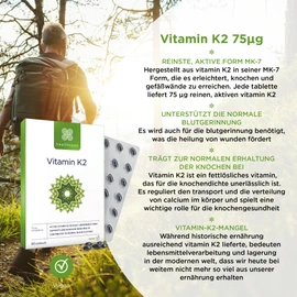 Healthspan Vitamin K2 75 mcg, Bone and Blood Health, Purest and Most Active Form, Vegan, 60 Capsules