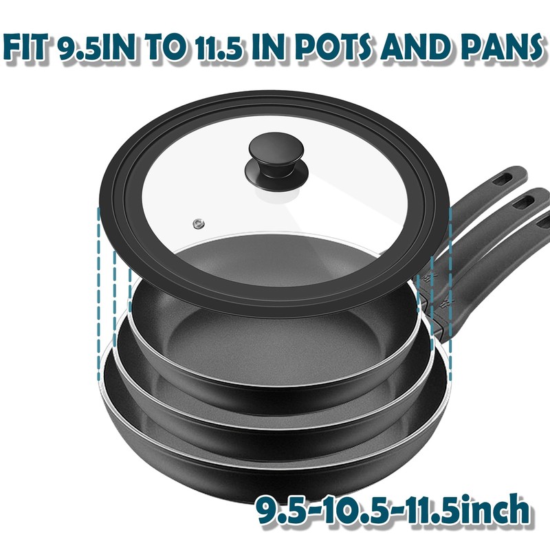 Universal Lid for Pots Pans and Skillets, 9.5&10.5&11.5 inch, Diameter