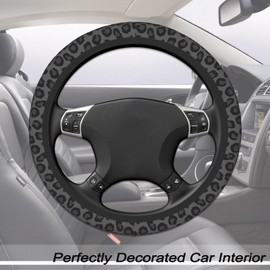 FJyuanqi Black Leopard Cheetah Steering Wheel Cover for Women Girls, Anti-Slip High Elastic Breathable Soft Rubber Car Steering Wheel Cover, Universal 15 Inch Fit for Cars, Auto, SUVs