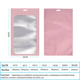 Pack of 30 Pink Mylar Ziplock Bags with Foil Seal, Holographic Plastic Packaging Bags, 20x30cm, Smell Proof Bags, Candy Bags, Large Resealable Bags,