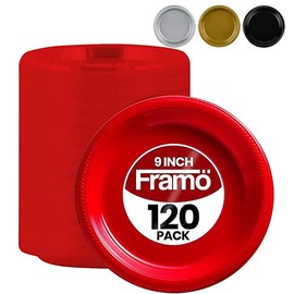 Disposable Red Plastic Plates for All Occasions, Pack of 120-9-Inch Round Plastic Plates Special Events, Party, Dinner, Picnic, or Travel - Bulk Pack