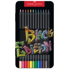 Faber-Castell 116413 Blackwood Colouring Pencils, Black Edition, 12-Piece Metal Case