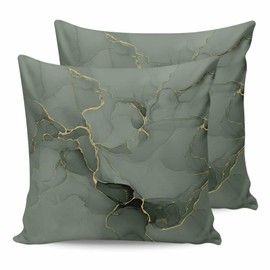 HilariousM Pack of 2 Sage Green Marble Outdoor Pillow Waterproof Covers 18x18 inch, Abstract Vintage Lines Polyester Throw Pillow Covers Garden Cushion Decorative Case for Patio Couch Decoration
