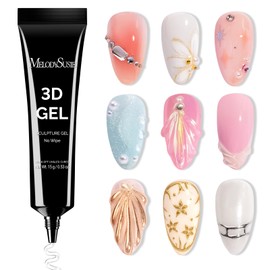MelodySusie 3D Gel Nail Art, Clear Sculpting Gel No Wipe Nail Art Gel for Molding, Painting, Chrome Powder & Rhinestone Glue, UV/LED Cured 3D Nail Design Gel 15g