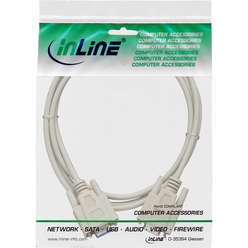 InLine® Serial cable, InLine®, molded, DB9F/F, 1:1, 5m, beige