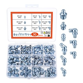YOUYIDUN - 90Pcs Metric Grease Fittings Kit,Straight and Angled Grease Zerk Kit, M6 M8 M10 180 45 90 Degree Hydraulic Grease Zerk Assortment for Angled Grease Guns Mechanical Component Lubrication