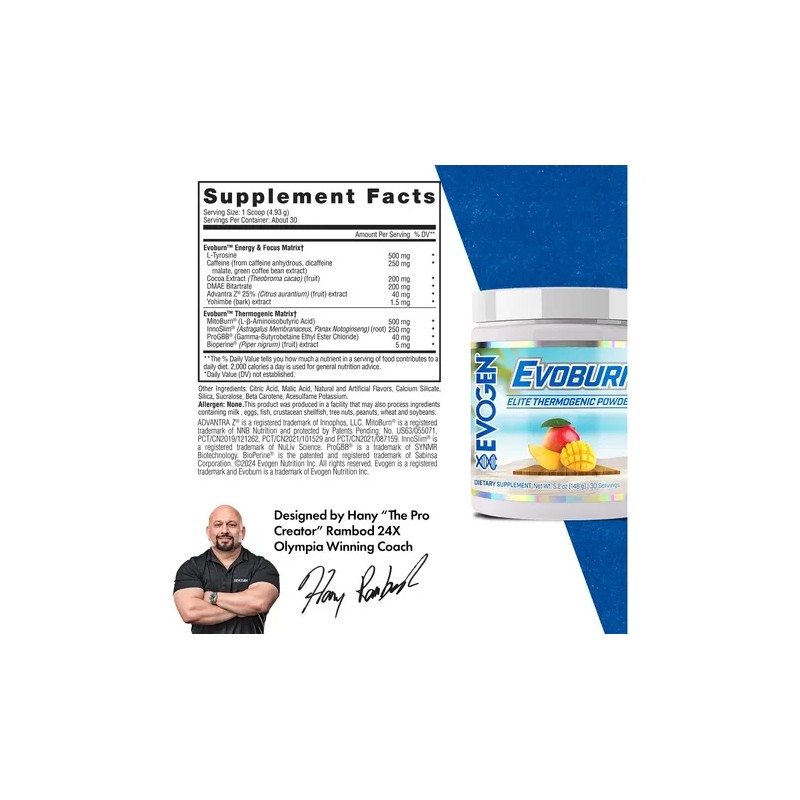 Evogen Evoburn Elite Thermogenic Powder Sabor Mango-30 Srv