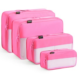 4 Piece Compression Packing Cubes for Suitcases and Backpack, Lightweight Travel Packing Organizers, Space Saving Luggage Bags (02-Pink, 4 Pack)