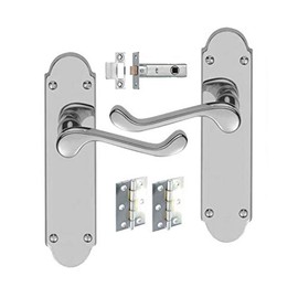 HANDLESTORE Shaped Scroll Door Handle Lever On Backplate - Includes Hinges and Latch - Polished Chrome