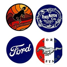 Ford Bronco, Mustang, Classic and 1903 Logos 4" Round Vinyl Sticker 4-Pack