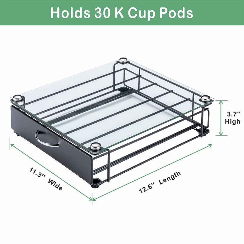 K cup holder Drawer with Glass Top,Storage Coffee Capsules Organizer