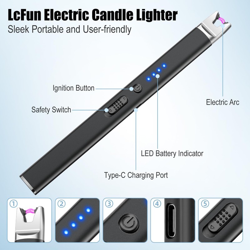 LcFun 2 Pack Candle Lighter USB Rechargeable Electric Plasma Arc