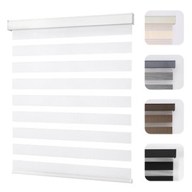 Joydeco Cordless Zebra Blinds for Windows, Dual Layer Light Control Window Blinds with Light-Proof Aluminum Cover, Free-Stop Roller Shades for Home & Office (White,34" W x 75" H)