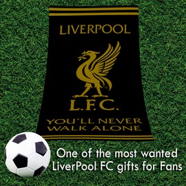 Liverpool Football Crest Black & Gold Beach Bath Towel 100% Cotton LFC Bath Swim Towel Liverpool Gift for Teens Men Kids 70 x 140 cm