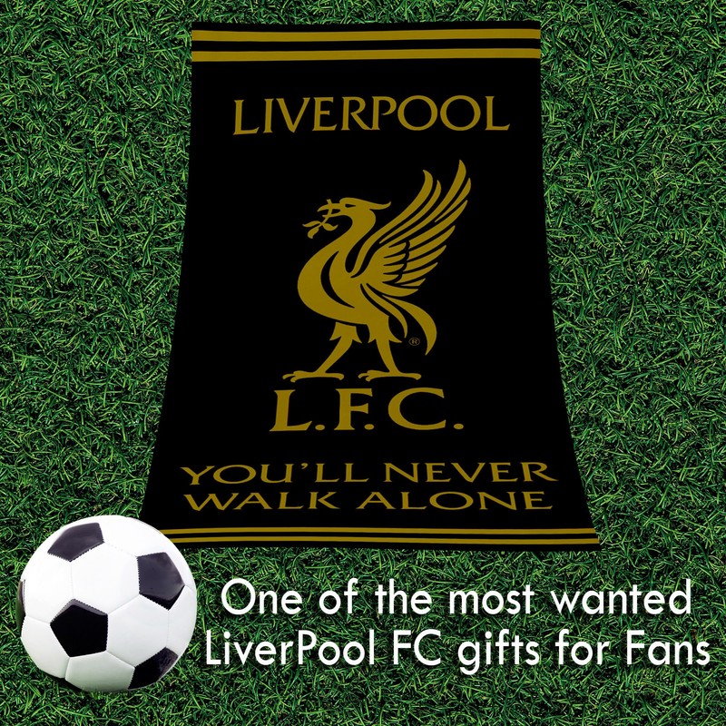 Liverpool Football Crest Black & Gold Beach Bath Towel 100%