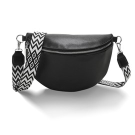 VidFair Umhängetasche Damen Groß Bauchtasche Stylisch Elegante Moderne Leder Wasserabweisend Crossbody Bag Breiter Gurt Bauchtasche Taschen mit Abnehmbarem Schultergurt Festival Reise Alltag Schwarz