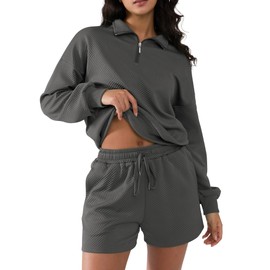SHESHOW Womens 2 Piece Outfits Fall Zip Up Sweat Shorts Sets Lounge Matching Setworkout Tracksuit Dark Grey XXL