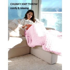 YnM Chunky Throw Blanket, Medium-Weight, Hand Knitted with Chenille Yarn, Skin Friendly, Ventilated and Breathable, Machine Washable, Home Décor Piece for Couch, Sofa and Bed (Petal Pink, 60x80 Inch)