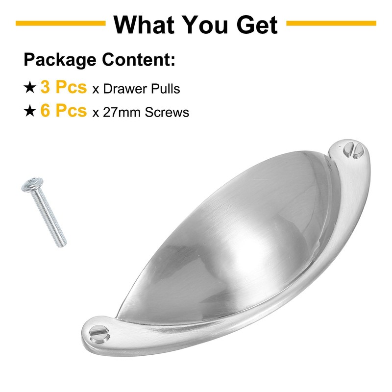 sourcing map Drawer Pulls, 3Pcs 2-1/2" - Zinc Alloy Brushed