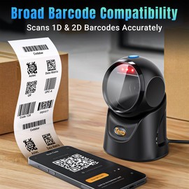 Tera Barcode Scanner Handsfree Omnidirectional: Desktop 1D 2D QR USB Wired Adjustable Angle Plug and Play Bar Code Reader for POS Supermarket Retail Store Mobile Payment Model 9700