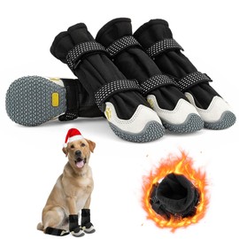 Caossuixin 4PCS Dog Boots for Injured Paws, Dog Shoes Waterproof with Reflective Straps, Anti-Slip Resistant Rubber Sole Dog Paw Protectors, Adjustable Dog Shoes for Small Medium Large Dogs Walking（L）