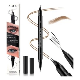 2 En 1 Delineador De Ojos & Lapiz Cejas 3d Con 2 Puntas Negro, Marrón Oscuro N/a