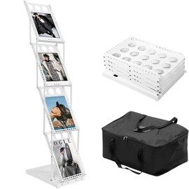 XIDIHF Foldable Magazine Rack Stand with 4 Pockets, Portable Brochure Display Stand for Office, Trade Shows, and Exhibitions, Includes Carrying Bag (White)