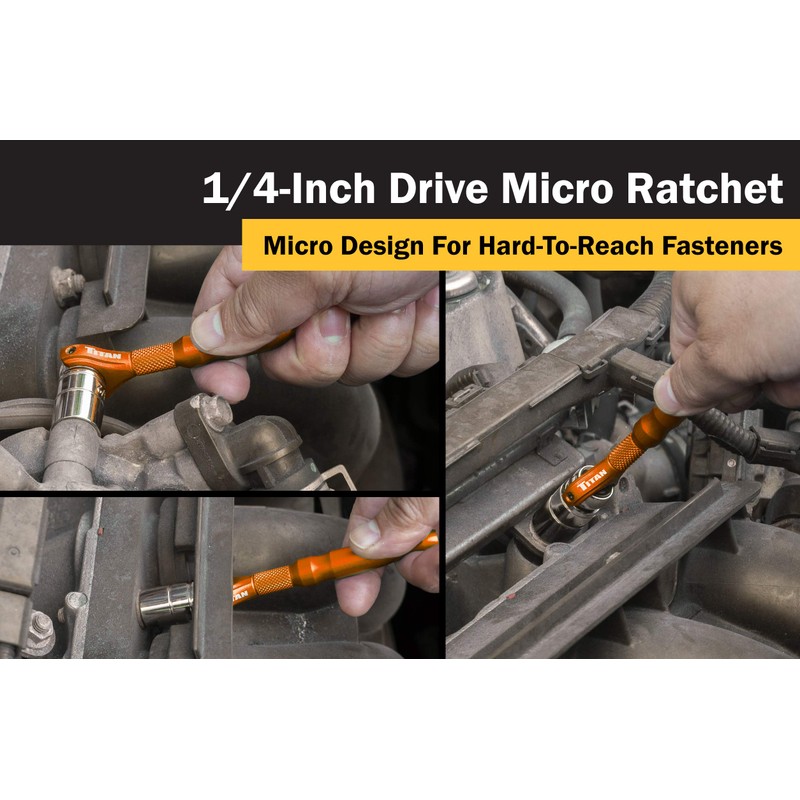 TITAN 11322 1/4 in. Aluminum Swivel Head Micro Ratchet, Orange