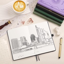 LOAPEM Sketchbook A5, notebook A5 blank - 192 pages, 100gsm hard cover with sun moon design for women and men for sketching, drawing, painting, 14.5 x 21 cm, black