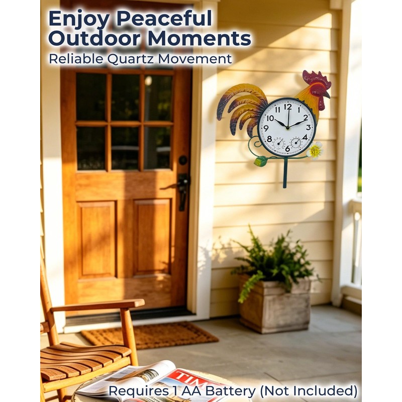 Rooster Outdoor Clock with Thermometer & Hygrometer