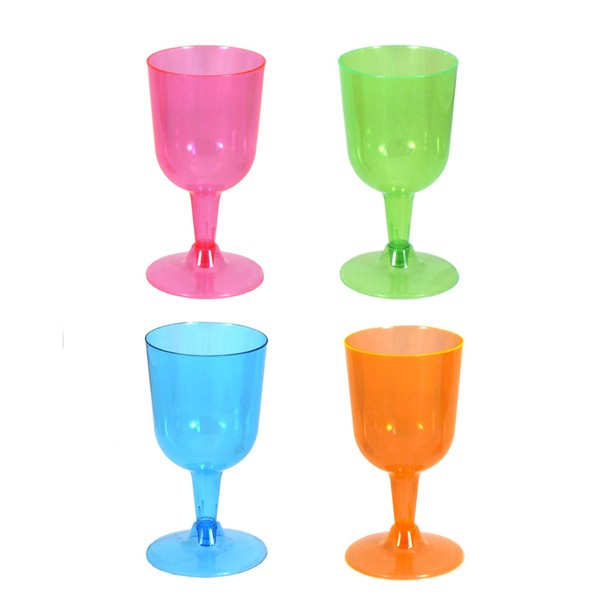 Party Essentials Hard Plastic Two Piece 5-1/2-Ounce Wine Glasses, Assorted Neon, 20 Count