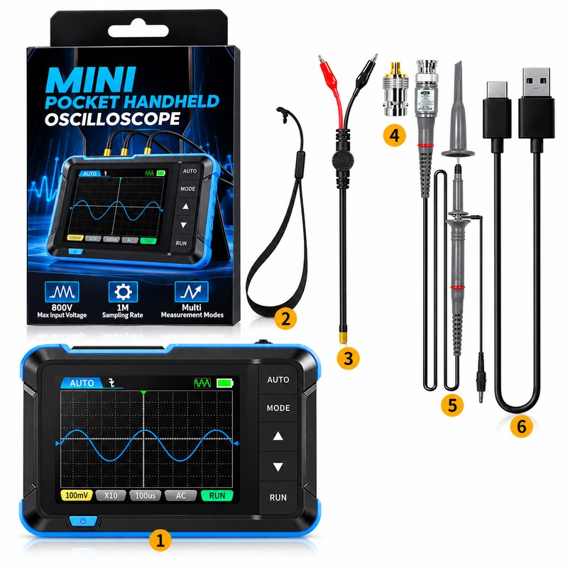 Mini Handheld Digital Oscilloscope for Electronics Testing – 2.8-Inch Display